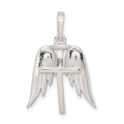 Sterlingsilber Poliert Flügel und Kreuz Anhänger