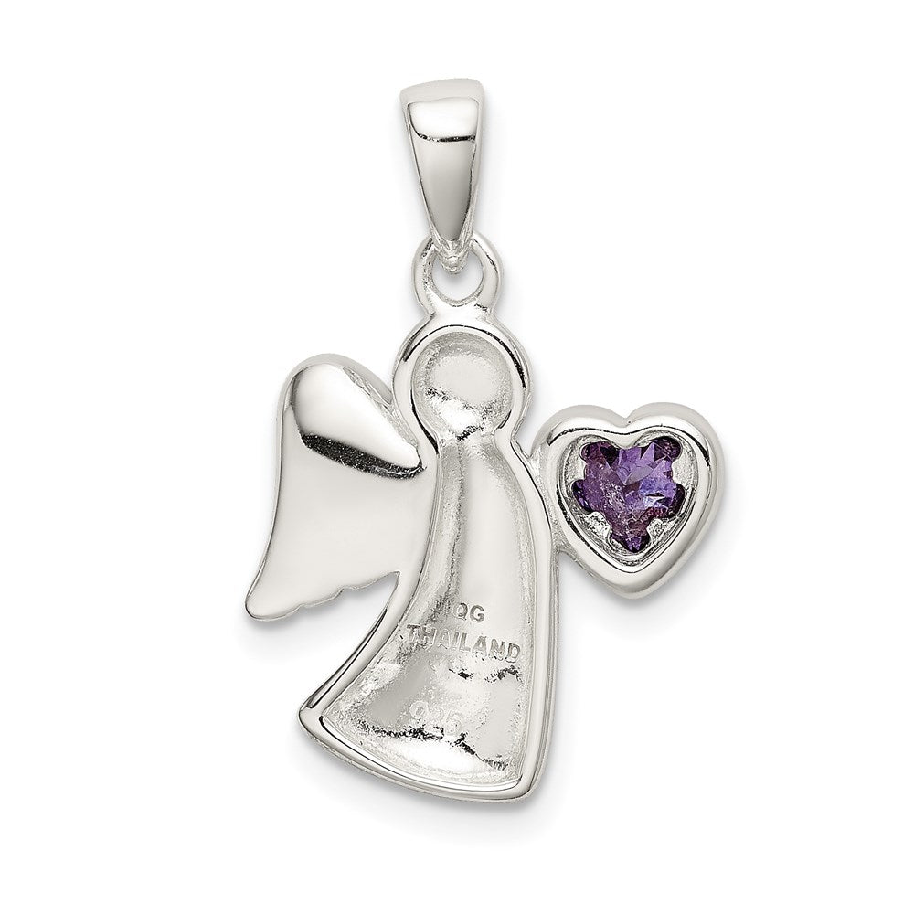 Sterlingsilber Engel mit Lila Zirkonia Herz Anhänger