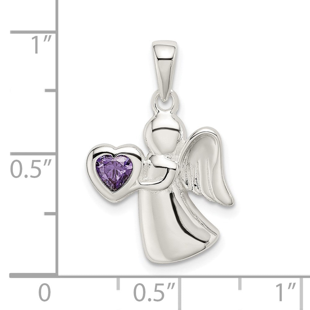Sterlingsilber Engel mit Lila Zirkonia Herz Anhänger