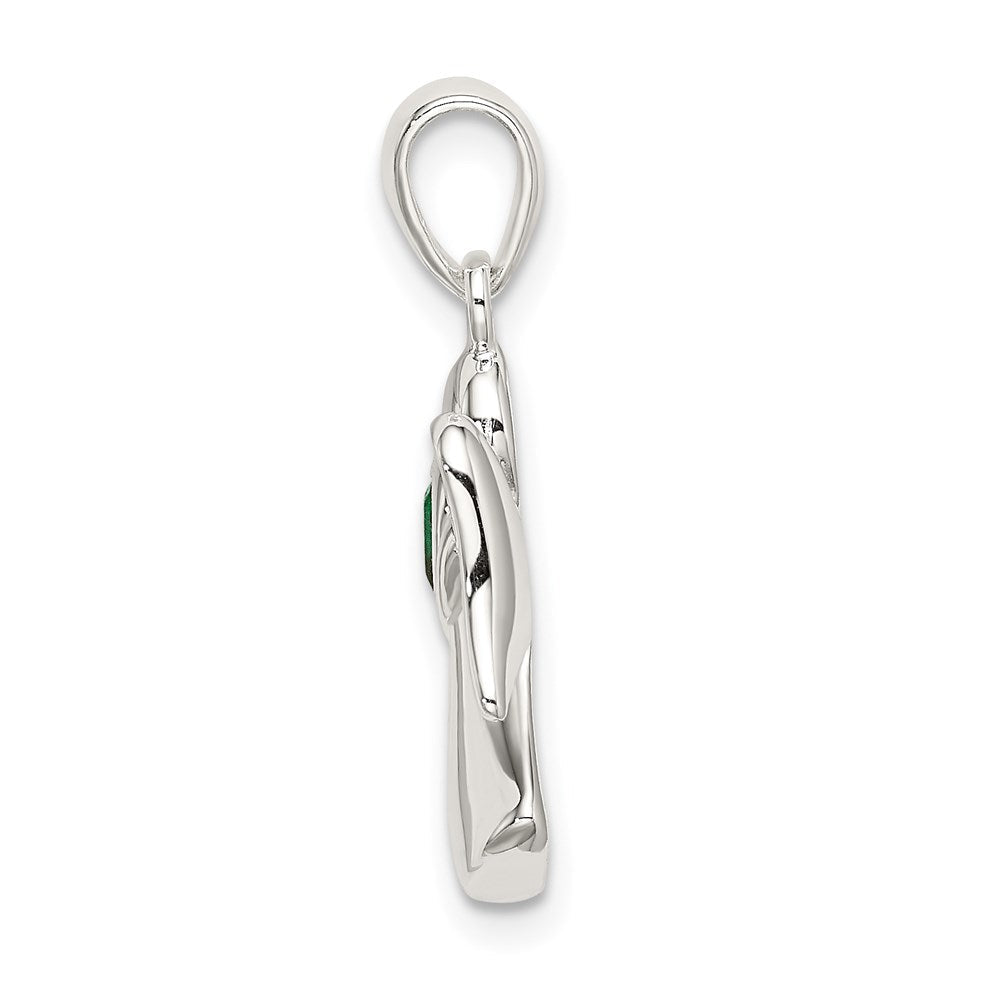 Sterlingsilber Engel mit Dunkel Grün Zirkonia Herz Anhänger