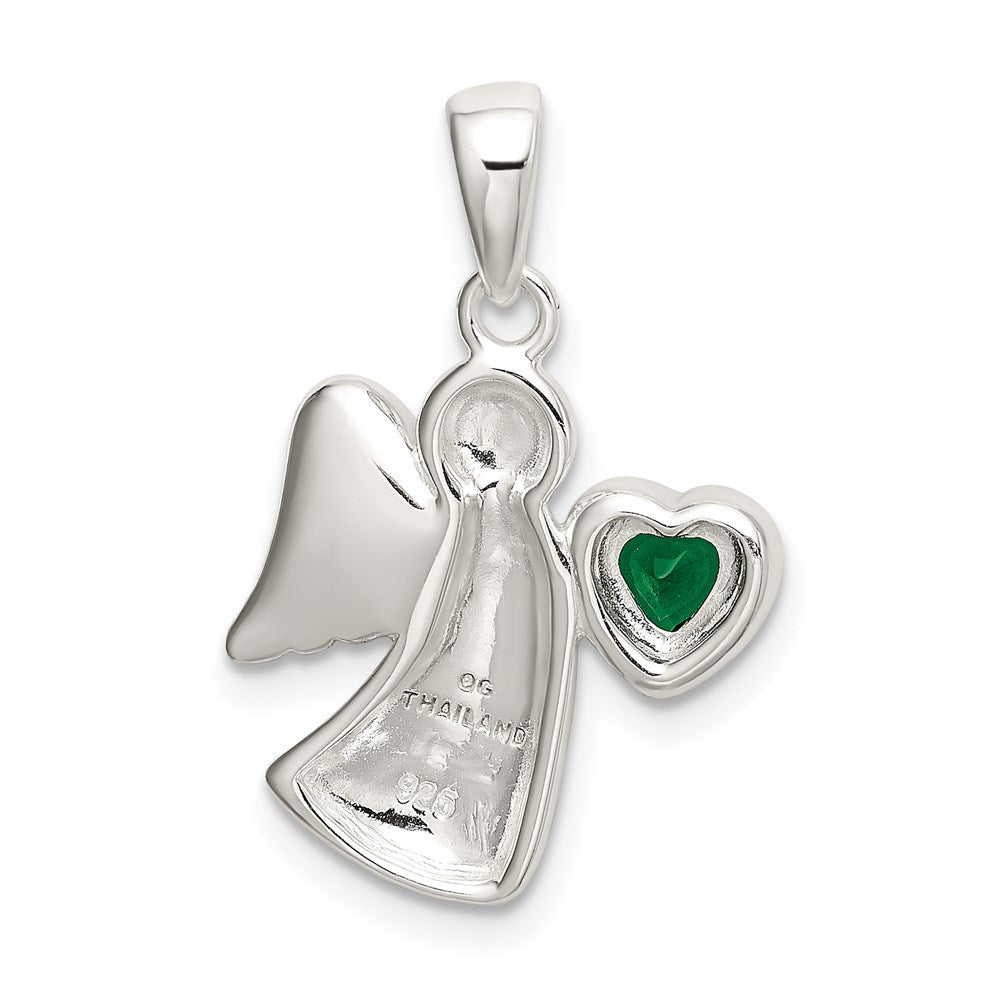 Sterlingsilber Engel mit Dunkel Grün Zirkonia Herz Anhänger