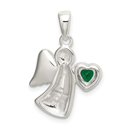 Sterlingsilber Engel mit Dunkel Grün Zirkonia Herz Anhänger