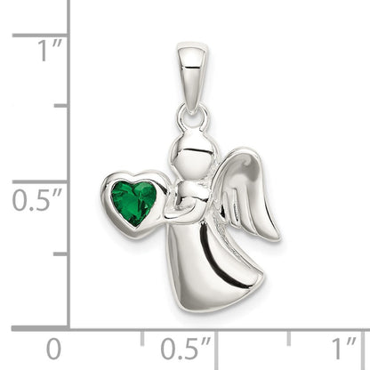 Sterlingsilber Engel mit Dunkel Grün Zirkonia Herz Anhänger