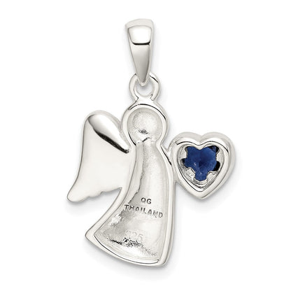 Sterlingsilber Engel mit Dunkel Blau Zirkonia Herz Anhänger