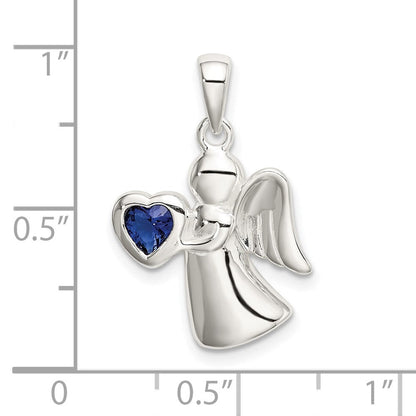 Sterlingsilber Engel mit Dunkel Blau Zirkonia Herz Anhänger