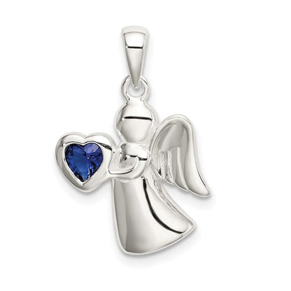 Sterlingsilber Engel mit Dunkel Blau Zirkonia Herz Anhänger