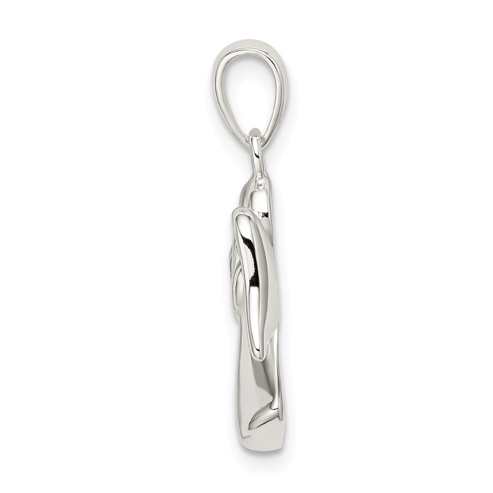 Sterlingsilber Engel mit Licht Blau Zirkonia Herz Anhänger