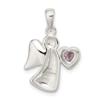 Sterlingsilber Engel mit Licht Lila Zirkonia Herz Anhänger