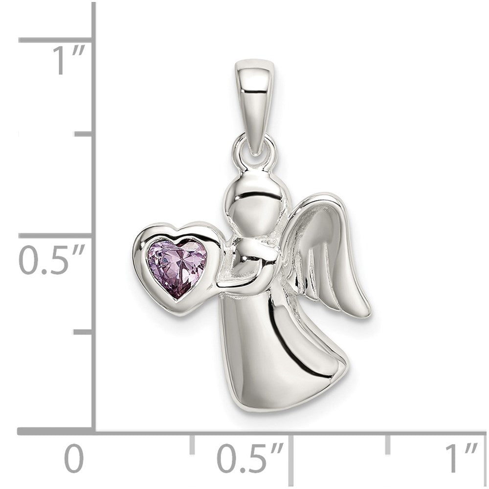 Sterlingsilber Engel mit Licht Lila Zirkonia Herz Anhänger