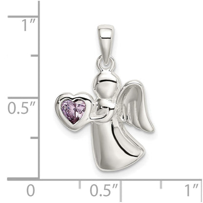 Sterlingsilber Engel mit Licht Lila Zirkonia Herz Anhänger