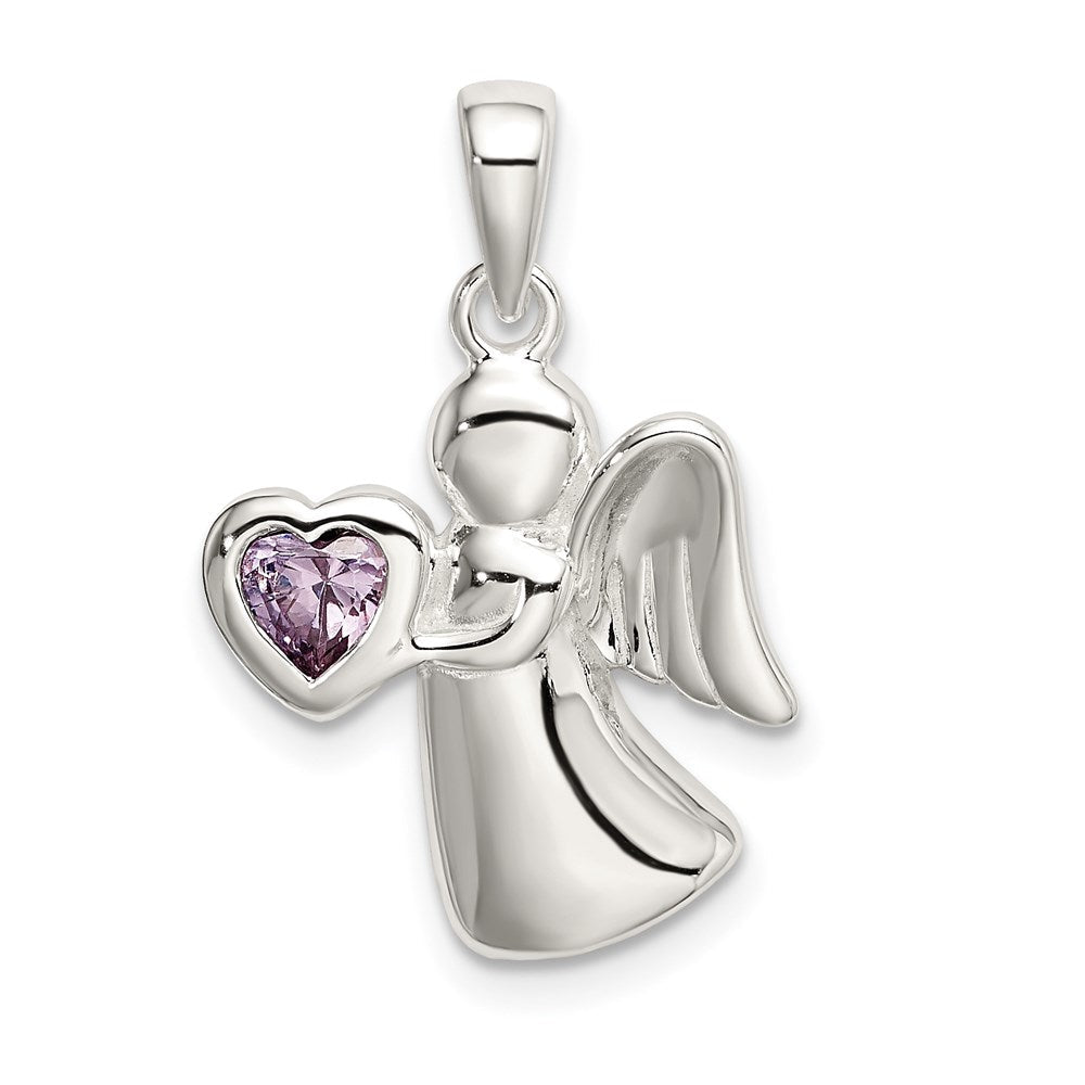 Sterlingsilber Engel mit Licht Lila Zirkonia Herz Anhänger