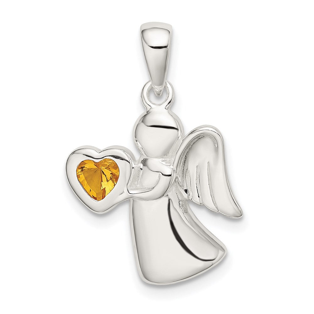 Sterlingsilber Engel mit Gelb Zirkonia Herz Anhänger