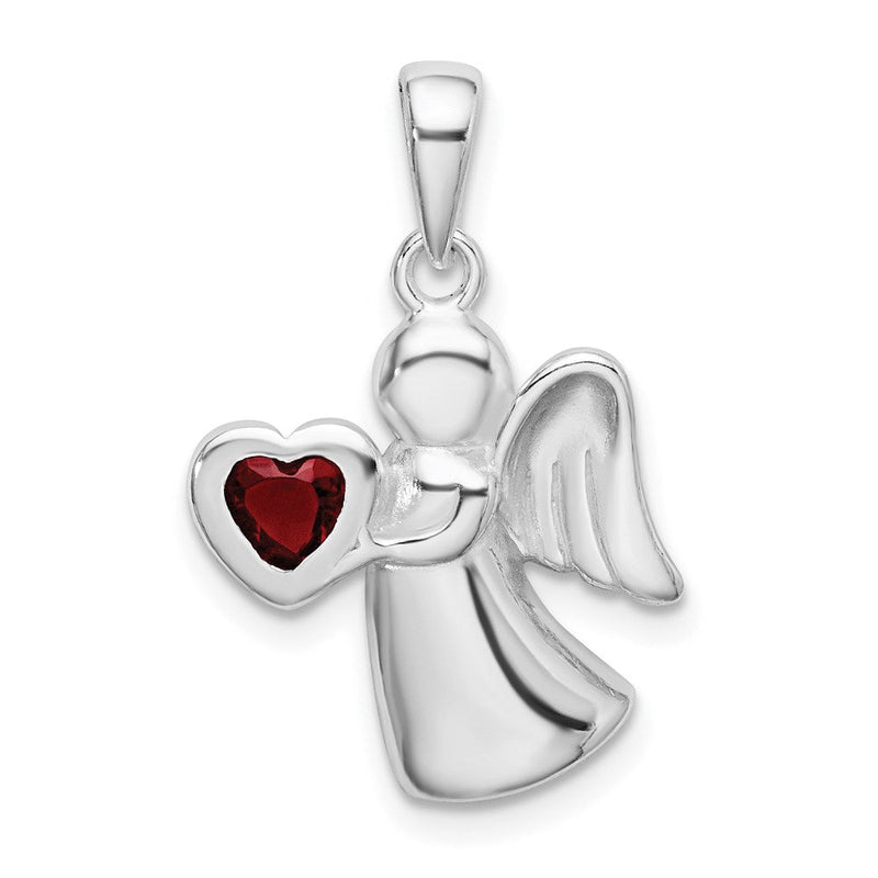 Sterlingsilber Engel mit Rot Zirkonia Herz Anhänger