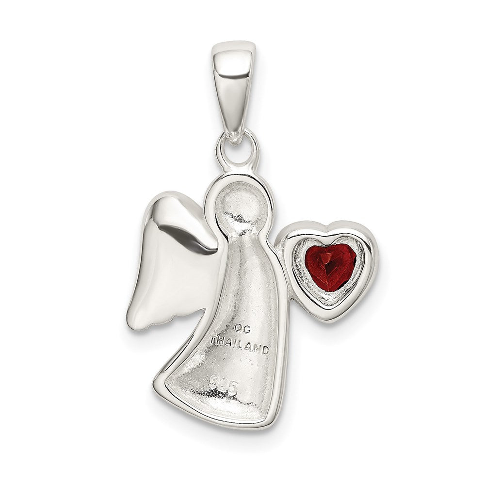 Sterlingsilber Engel mit Dunkel Rot Zirkonia Herz Anhänger