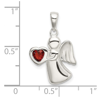 Sterlingsilber Engel mit Dunkel Rot Zirkonia Herz Anhänger