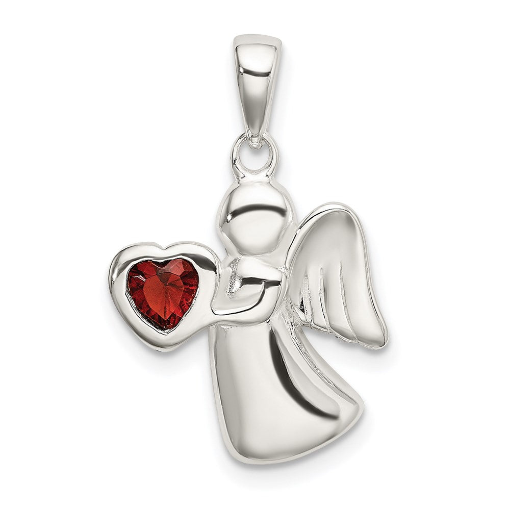 Sterlingsilber Engel mit Dunkel Rot Zirkonia Herz Anhänger