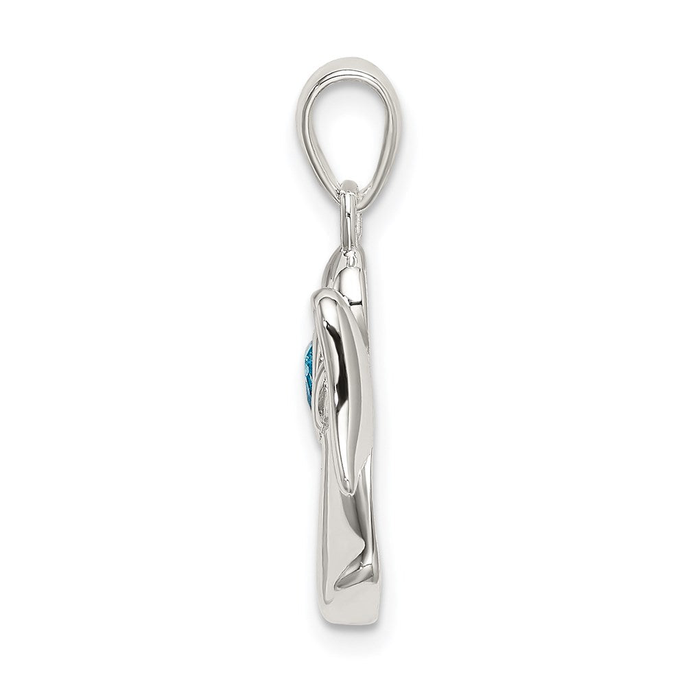 Sterlingsilber Engel mit Blau Zirkonia Herz Anhänger