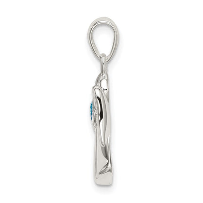 Sterlingsilber Engel mit Blau Zirkonia Herz Anhänger