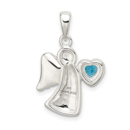 Sterlingsilber Engel mit Blau Zirkonia Herz Anhänger