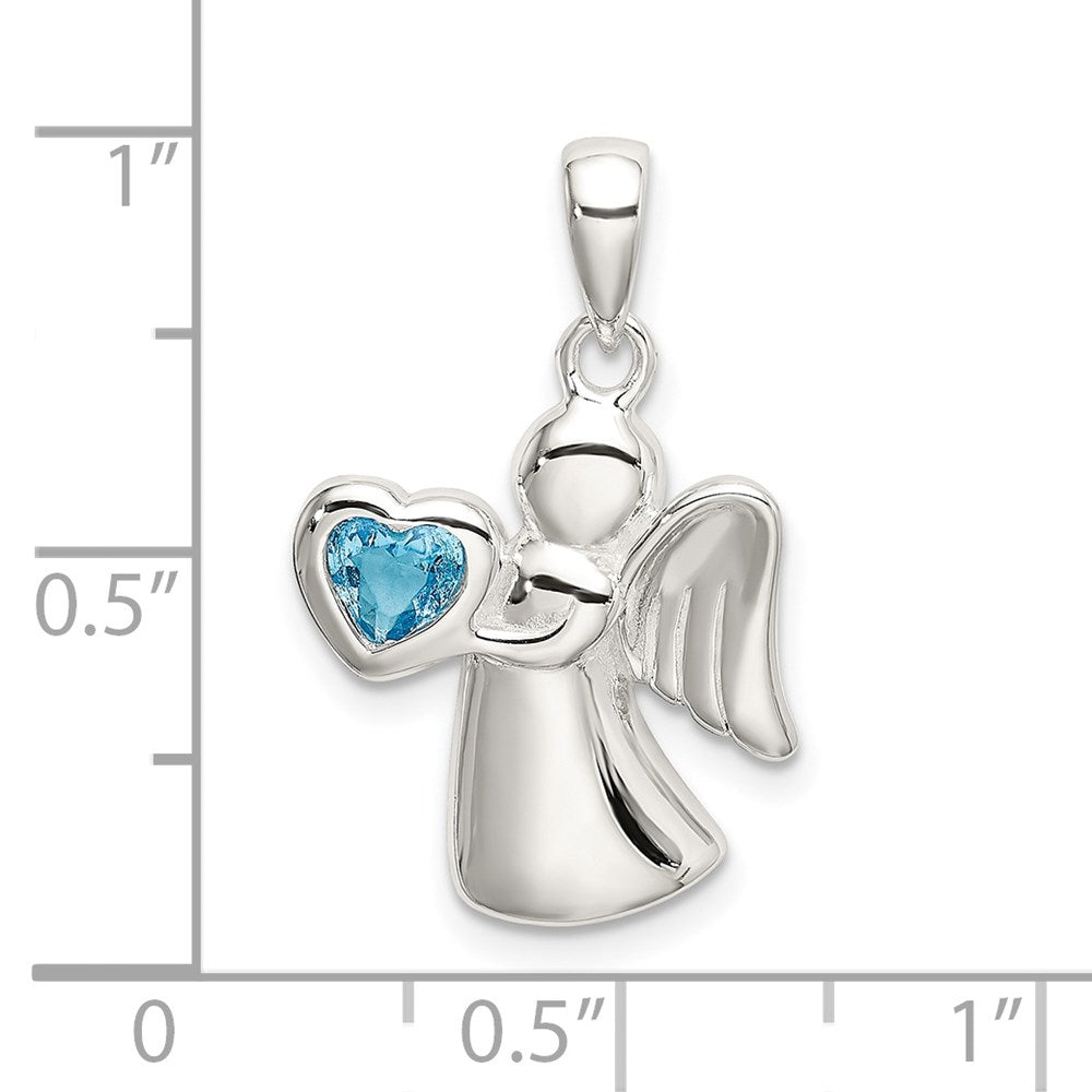 Sterlingsilber Engel mit Blau Zirkonia Herz Anhänger