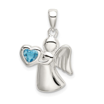 Sterlingsilber Engel mit Blau Zirkonia Herz Anhänger