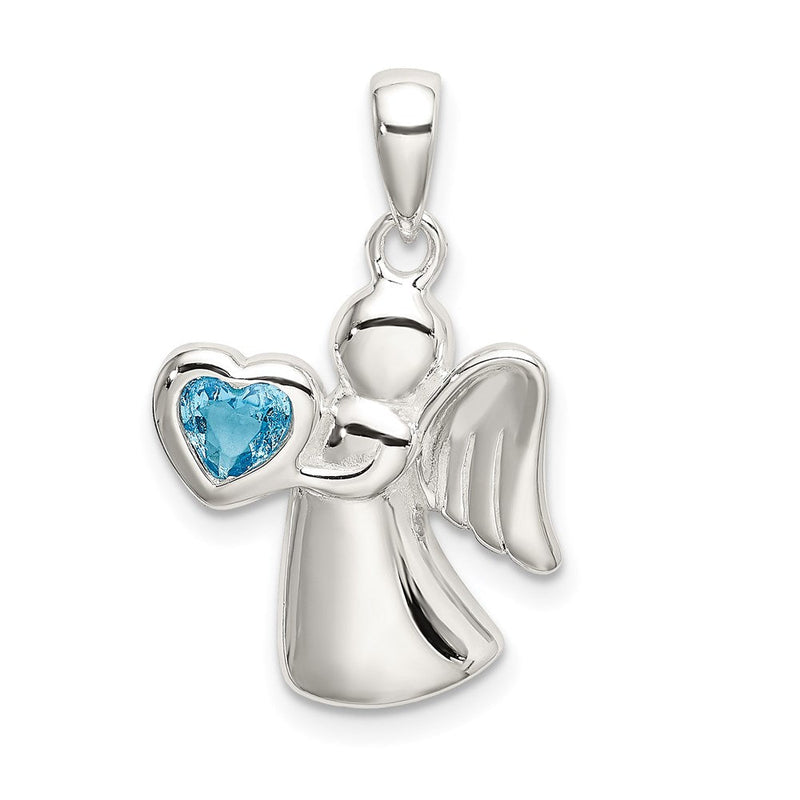 Sterlingsilber Engel mit Blau Zirkonia Herz Anhänger