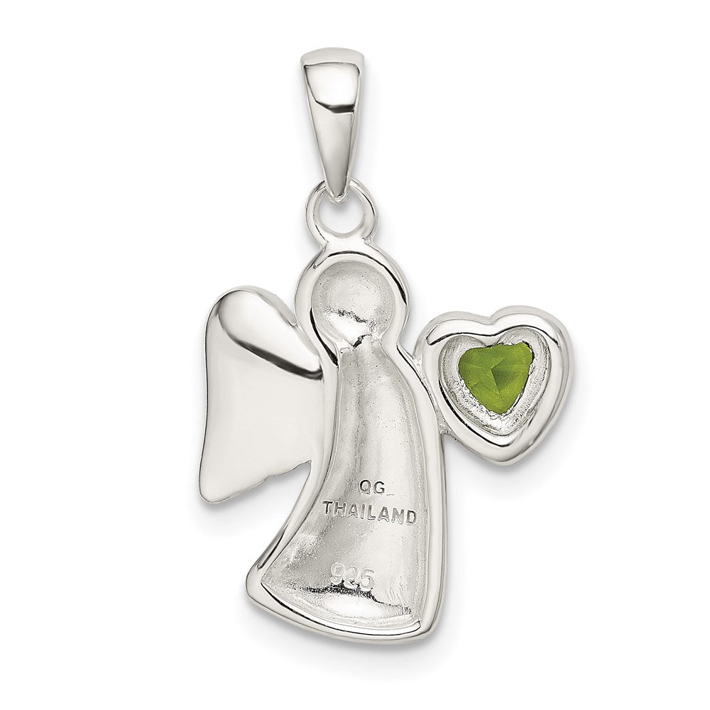 Sterlingsilber Engel mit Licht Grün Zirkonia Herz Anhänger