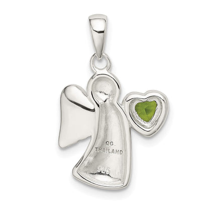 Sterlingsilber Engel mit Licht Grün Zirkonia Herz Anhänger