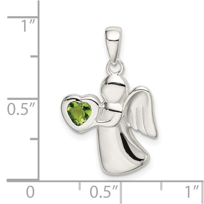 Sterlingsilber Engel mit Licht Grün Zirkonia Herz Anhänger