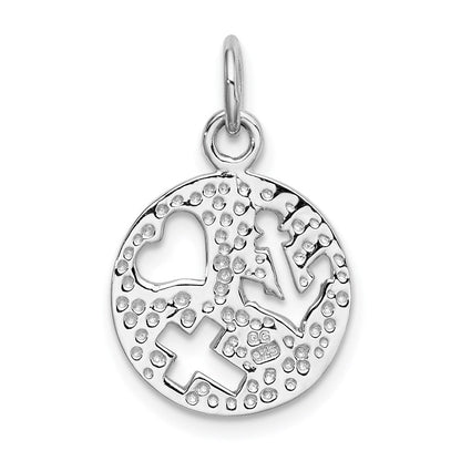 Sterlingsilber Rhodiniert Ausgeschnitten Herz, Kreuz, Anker Charm