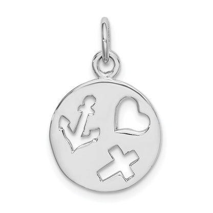 Sterlingsilber Rhodiniert Ausgeschnitten Herz, Kreuz, Anker Charm