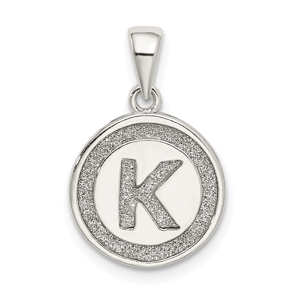 Sterlingsilber Glitzer Emaille Buchstabe K Initiale Kreis Anhänger