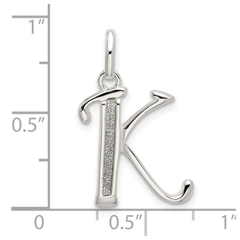 Sterlingsilber Poliert Glitzer Emaille Buchstabe K Initiale Charm