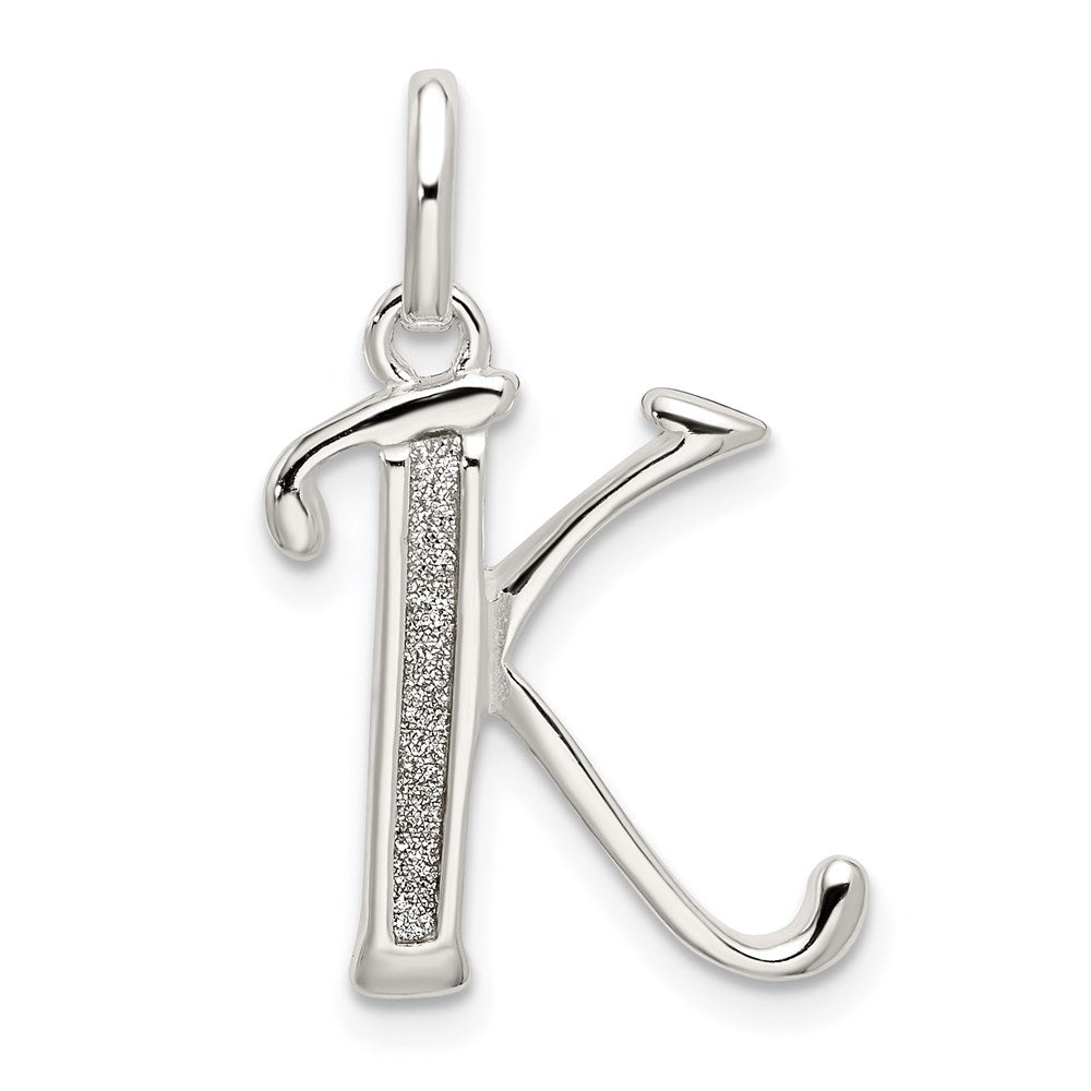 Sterlingsilber Poliert Glitzer Emaille Buchstabe K Initiale Charm
