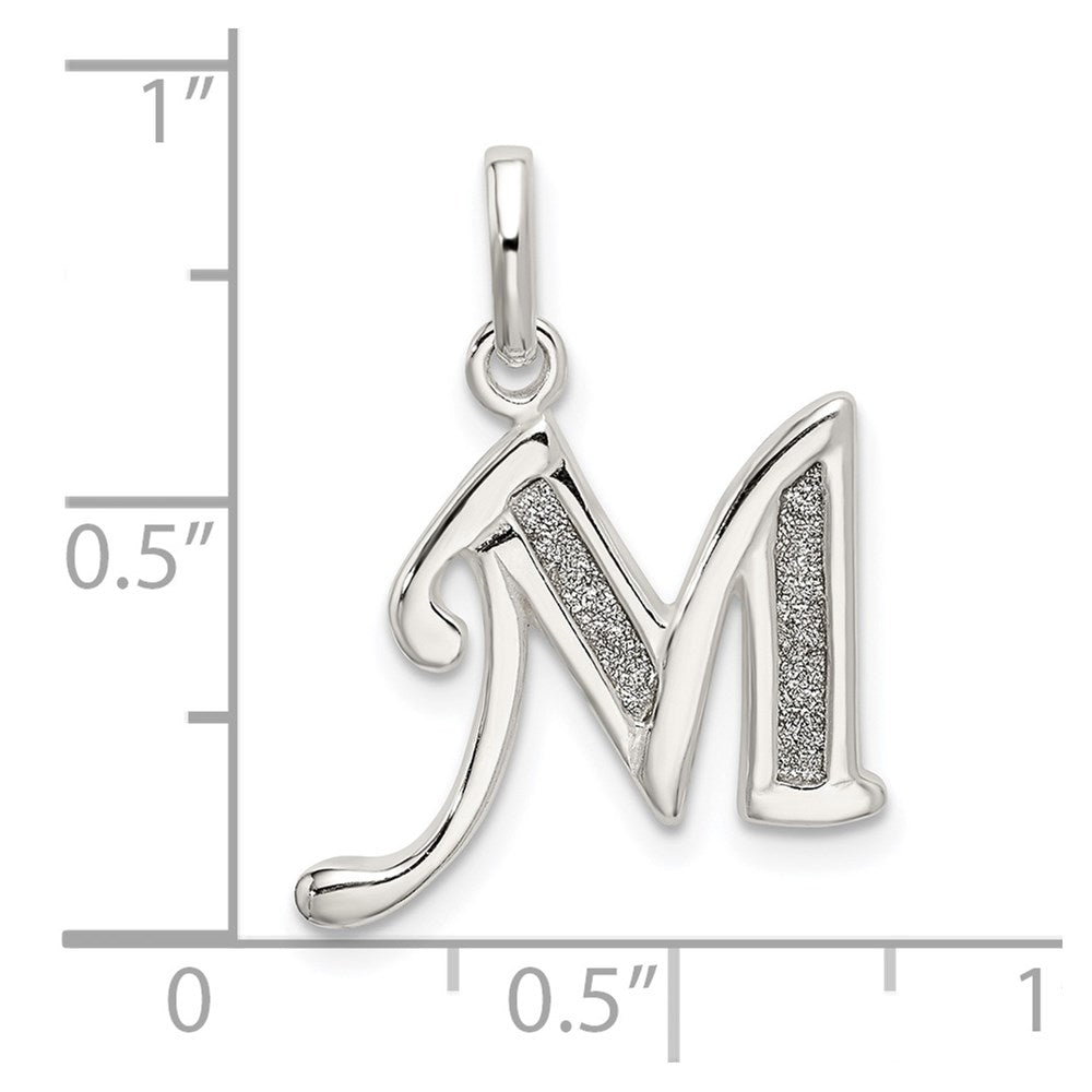 Sterlingsilber Poliert Glitzer Emaille Buchstabe M Initiale Charm