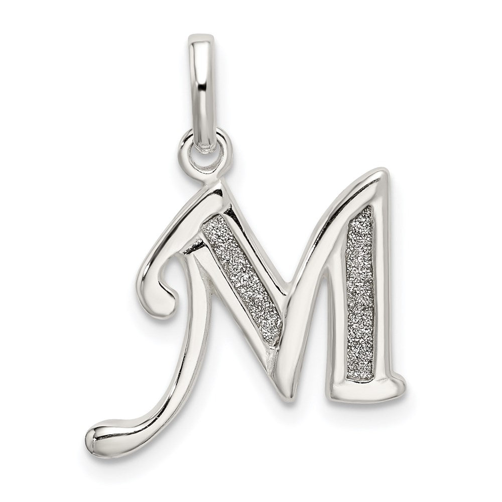 Sterlingsilber Poliert Glitzer Emaille Buchstabe M Initiale Charm