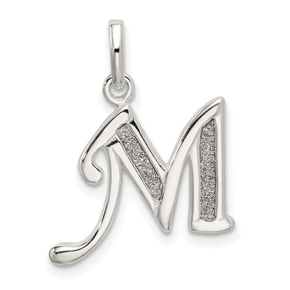 Sterlingsilber Poliert Glitzer Emaille Buchstabe M Initiale Charm