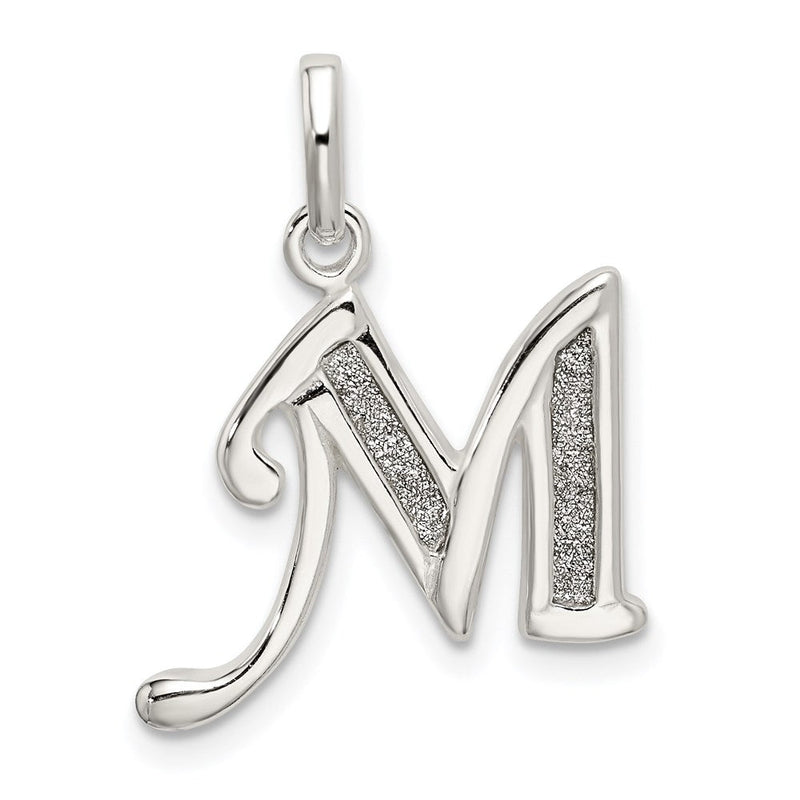 Sterlingsilber Poliert Glitzer Emaille Buchstabe M Initiale Charm