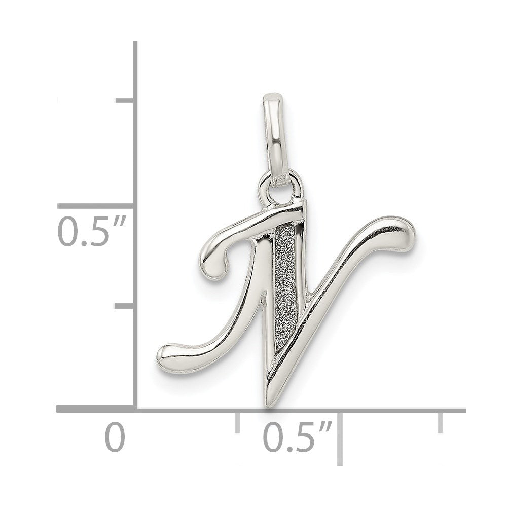 Sterlingsilber Poliert Glitzer Emaille Buchstabe N Initiale Charm