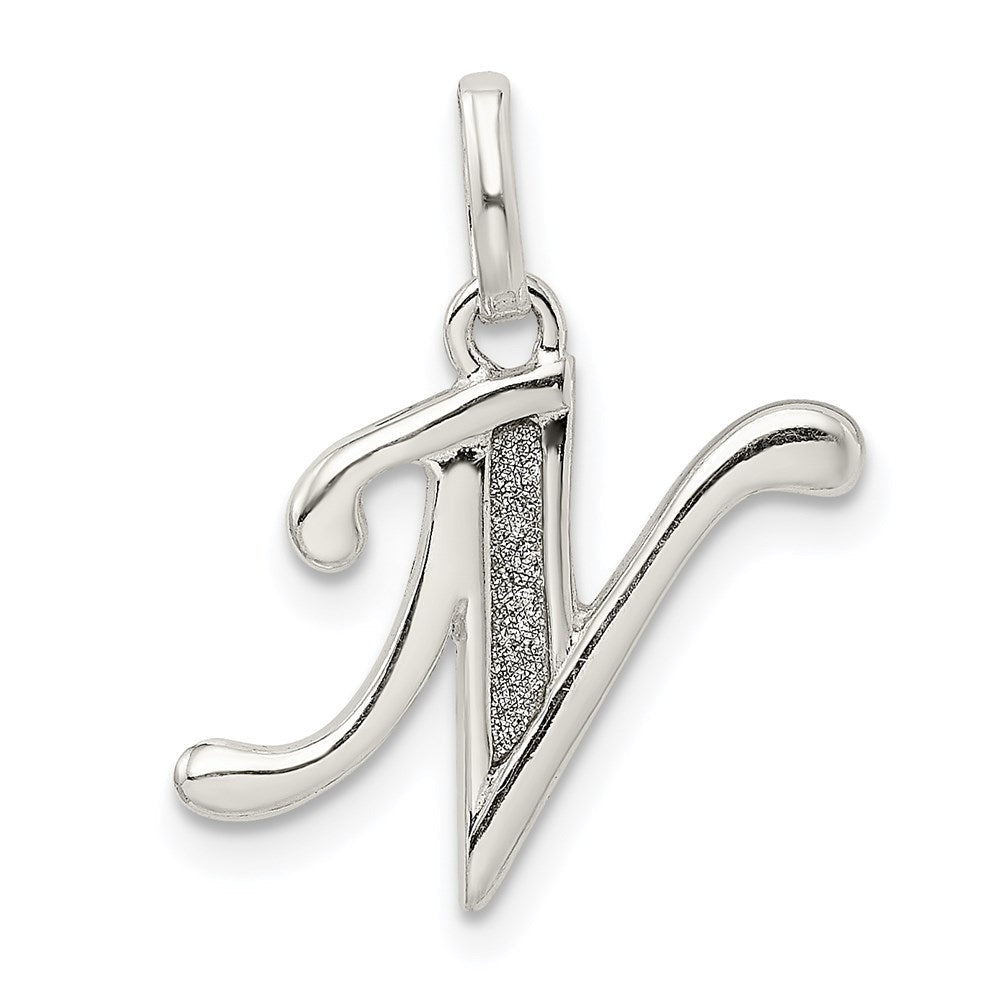 Sterlingsilber Poliert Glitzer Emaille Buchstabe N Initiale Charm