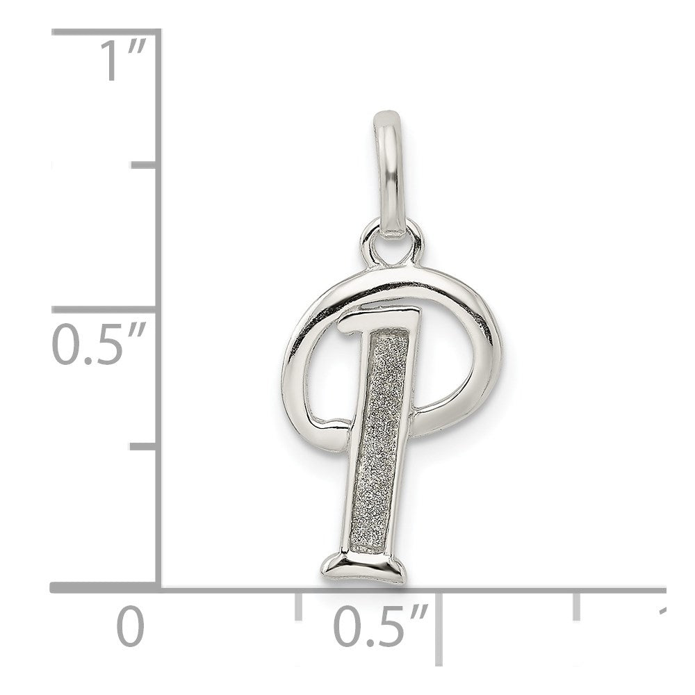Sterlingsilber Poliert Glitzer Emaille Buchstabe P Initiale Charm