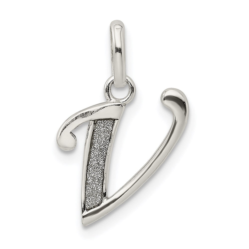 Sterlingsilber Poliert Glitzer Emaille Buchstabe V Initiale Charm