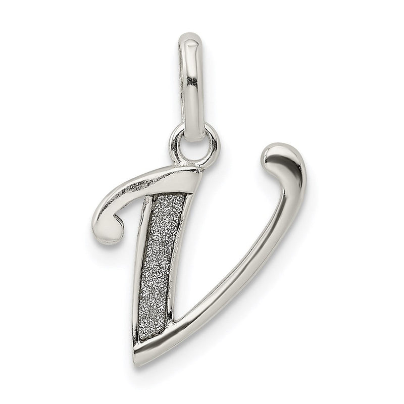 Sterlingsilber Poliert Glitzer Emaille Buchstabe V Initiale Charm