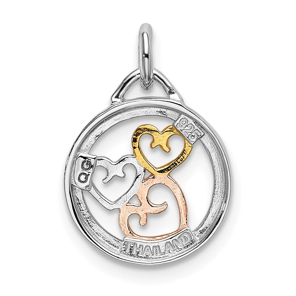 Sterlingsilber Rhodium, Rose & Goldfarben Poliert Herzen Anhänger