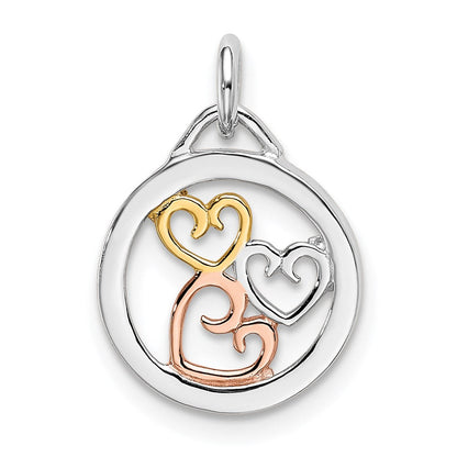 Sterlingsilber Rhodium, Rose & Goldfarben Poliert Herzen Anhänger