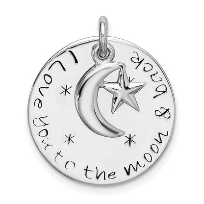 Sterlingsilber Rhodiniert Liebe You To Mond & Rückseite Anhänger