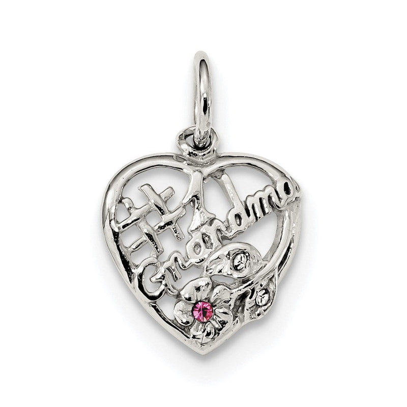 Sterlingsilber Rhodiniert Rosa & Weiß Zirkonia #1 Oma Anhänger
