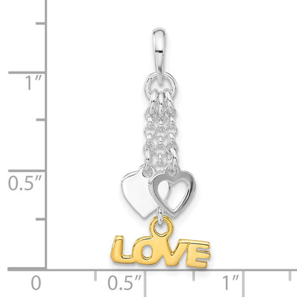 Sterlingsilber & Goldfarben Liebe und Herzen Hängend Anhänger