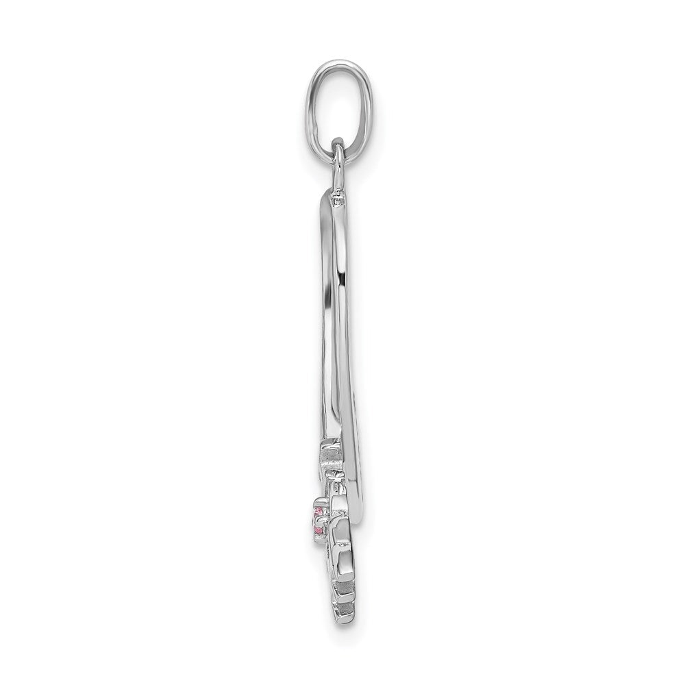 Sterlingsilber Rhodiniert Rosa Zirkonia Hoffnung Bewusstsein Schleife Anhänger