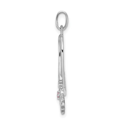 Sterlingsilber Rhodiniert Rosa Zirkonia Hoffnung Bewusstsein Schleife Anhänger